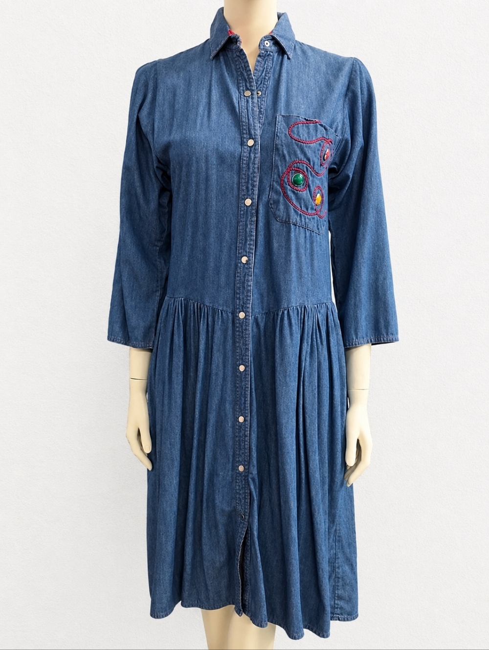Oscar de la Renta USA Chambray Denim Collar Drop Waist Dress
